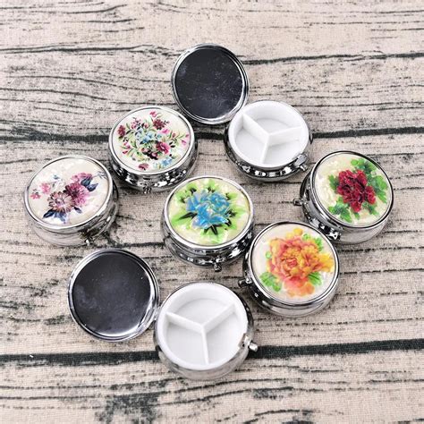 small round metal pill box|small pill container for pocket.